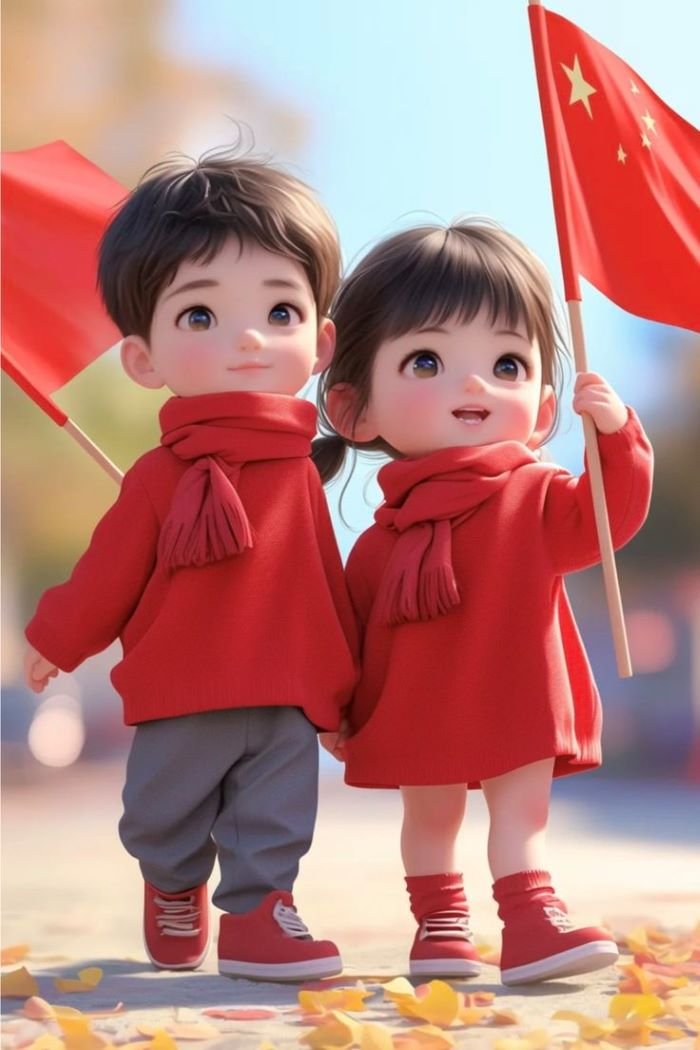 Ảnh cặp đôi chibi mặc đồ  đôi màu đỏ