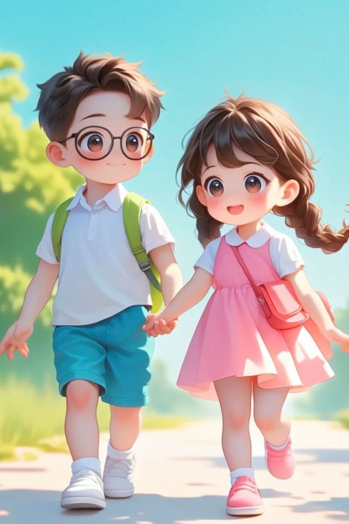 Hình chibi cặp đôi nắm tay