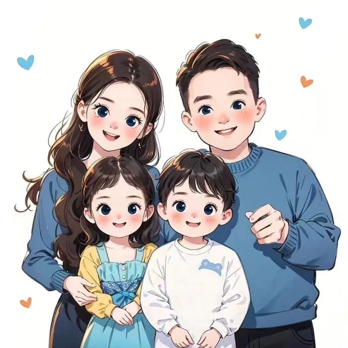 ảnh chibi gia đình 4 người độc lạ
