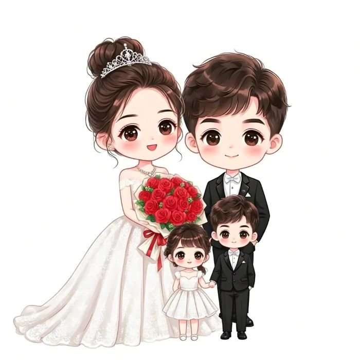 ảnh chibi gia đình 4 người sum vầy

