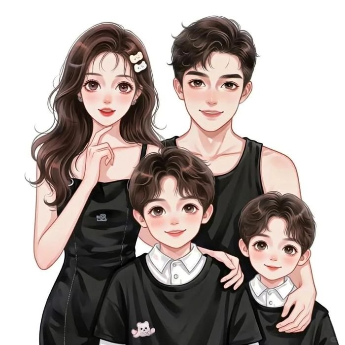 ảnh chibi gia đình 4 người làm avatar