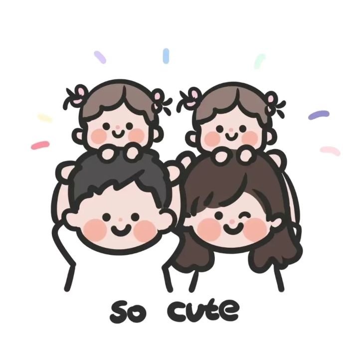 ảnh chibi gia đình 4 người đáng yêu
