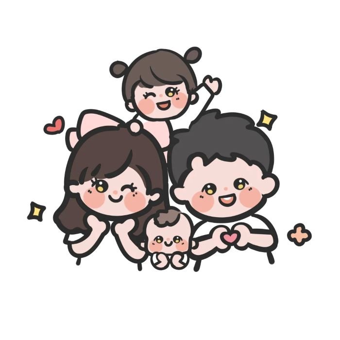 ảnh chibi gia đình 4 người hạnh phúc